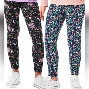 Set Of Girl's XL 14/16 Printed Leggings Floral Navy & Celestial Black 2667-CB
